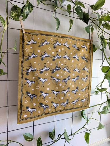 ilikesara | art + goods - Bandana | wild horses - dark goldenrod & pale pink cotton scarf