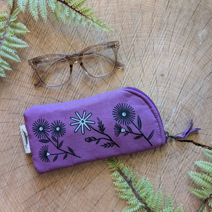 ilikesara | art + goods - Glasses case | bloom - purple flower cushioned zipper pouch