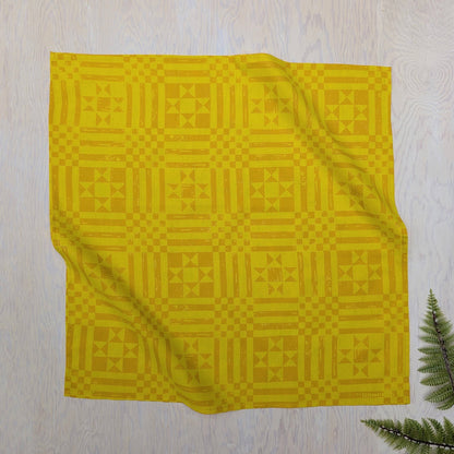 ilikesara | art + goods - Bandana | sawtooth yellow gold - geometric folk quilt pattern scarf neckerchief