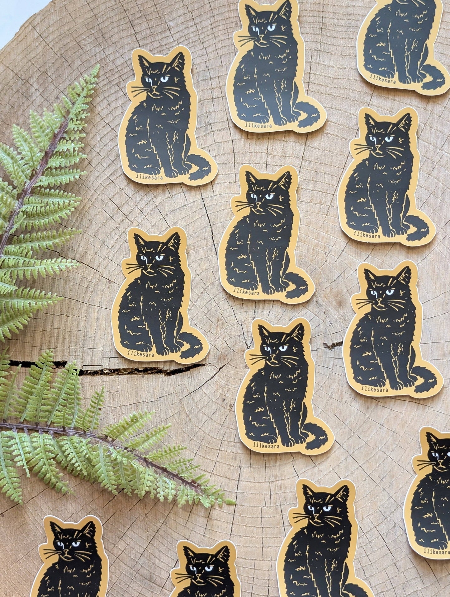 ilikesara | art + goods - Sticker | disappointed sitting black cat - waterproof uv-resistant vinyl kitty decal