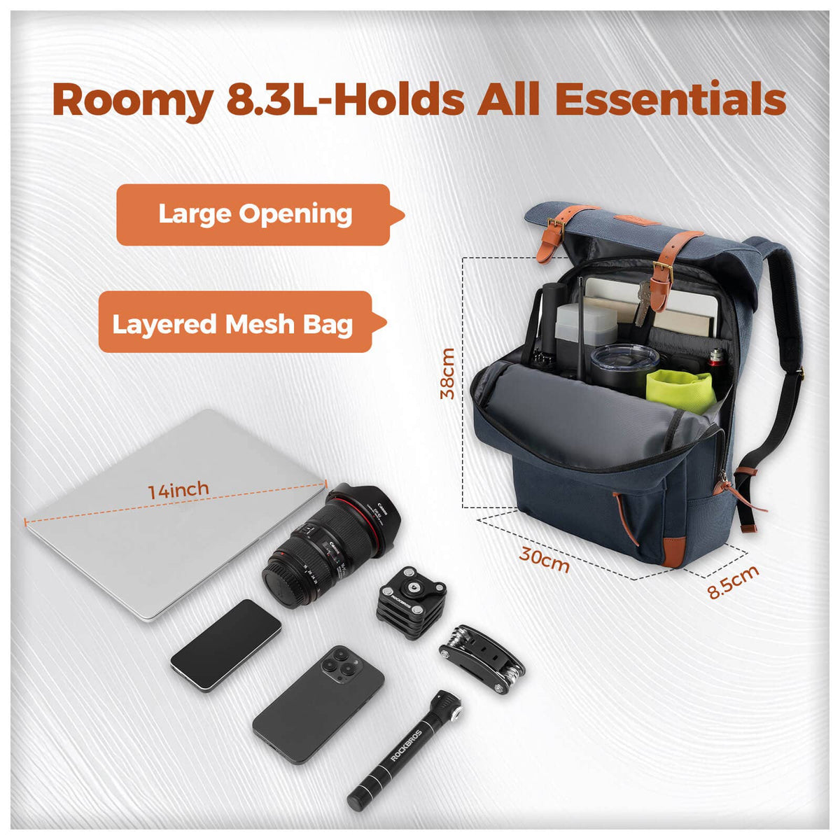 ROCKBROS - Folding Bike Handlebar Bag Backpack - 8.3L
