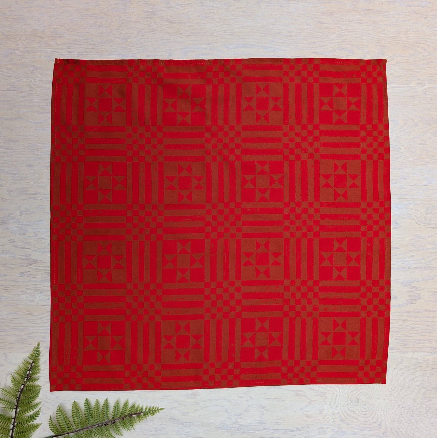 ilikesara | art + goods - Bandana | sawtooth red brown - geometric folk quilt pattern scarf neckerchief