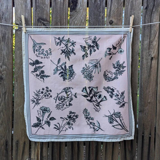 ilikesara | art + goods - Bandana | fatal florals - pink screenprinted poison flower scarf