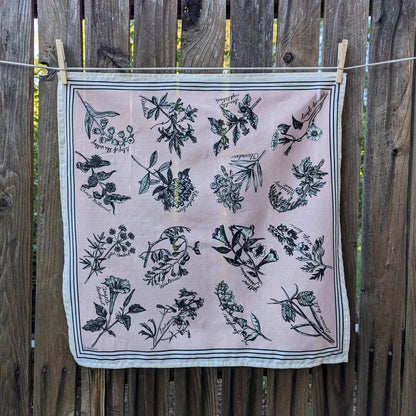ilikesara | art + goods - Bandana | fatal florals - pink screenprinted poison flower scarf