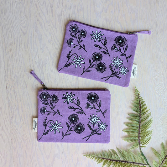 ilikesara | art + goods - Zippered pouch | bloom - purple floral pencil, supply, makeup bag with waterproof lining