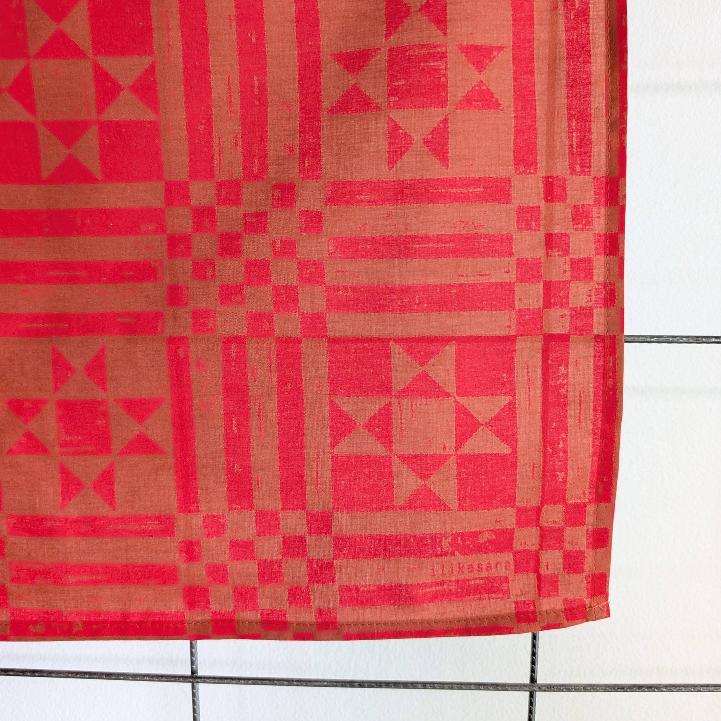 ilikesara | art + goods - Bandana | sawtooth red brown - geometric folk quilt pattern scarf neckerchief