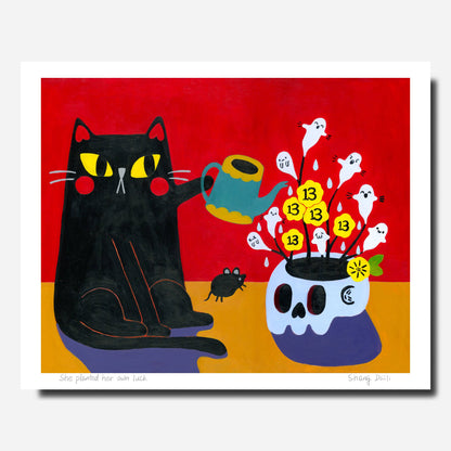 ShangDaili - Cat Art Print - She planted her own luck