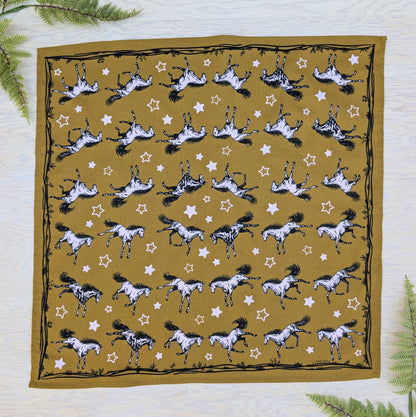 ilikesara | art + goods - Bandana | wild horses - dark goldenrod & pale pink cotton scarf