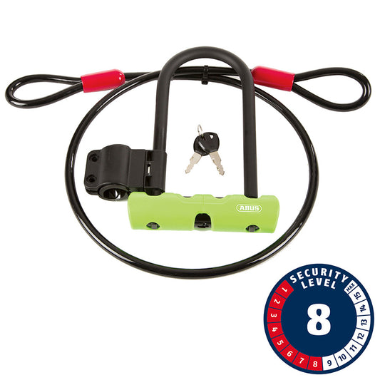 Abus, Ultra Mini + Cobra Loop, U-Lock, Key, 12mm, 15.0cm x 18.0cm, 5.9" x 7.1", SH34, Green; Cable, 10mm, 120cm, 4'