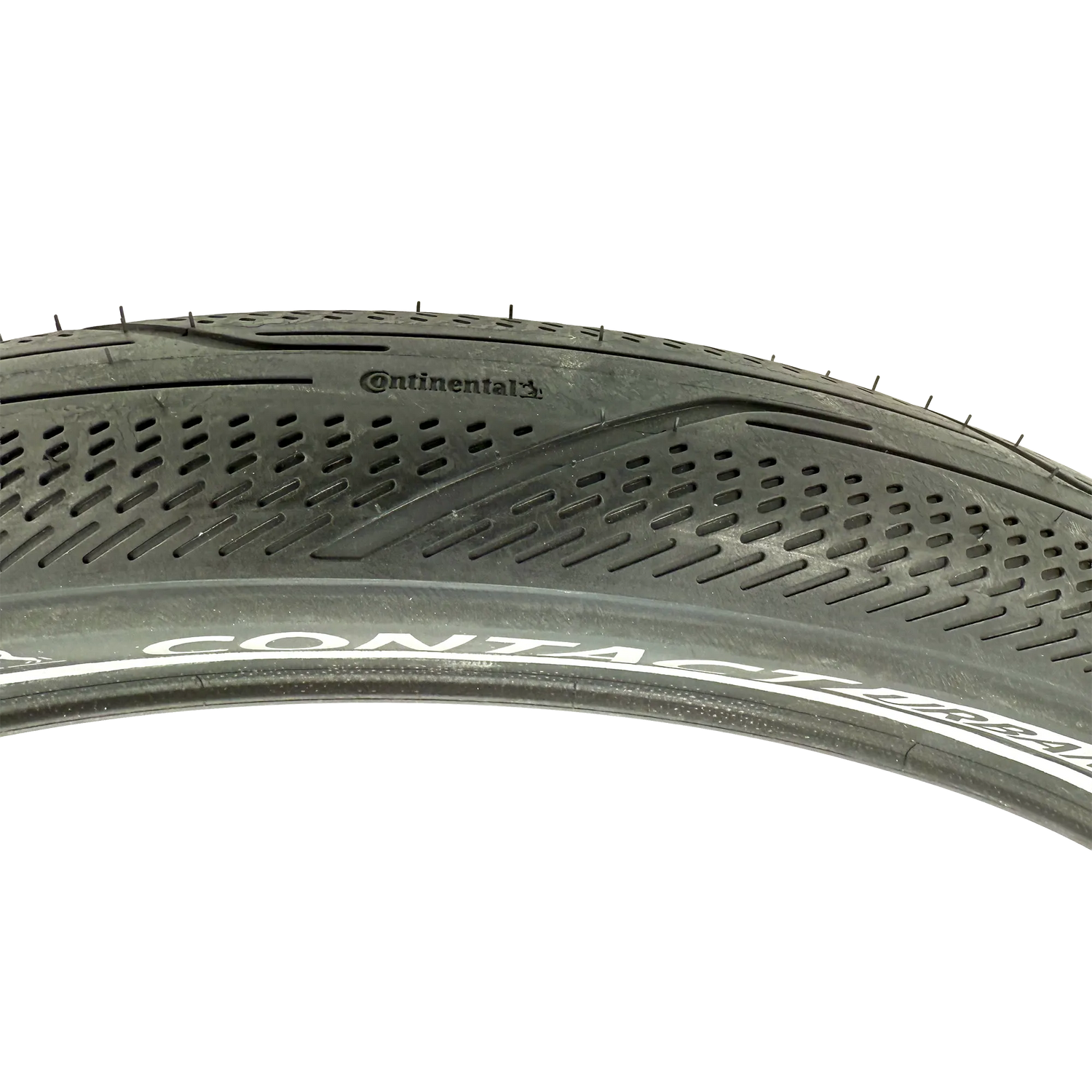Close-up of a Brompton bicycle tire with Continental branding on a transparent background