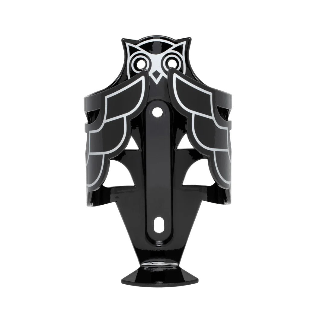 Black and white owl-shaped bottle holder on a white background