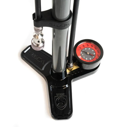 Silca Pista Plus Floor Pump - Steel Body, Ash Wood Handle, 220psi, Classic Press-On Chuck, Black