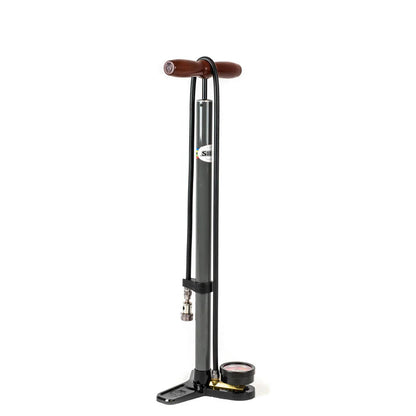 Silca Pista Plus Floor Pump - Steel Body, Ash Wood Handle, 220psi, Classic Press-On Chuck, Black