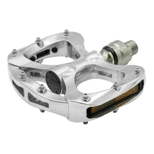 Bicycle pedal with metallic finish on a white background