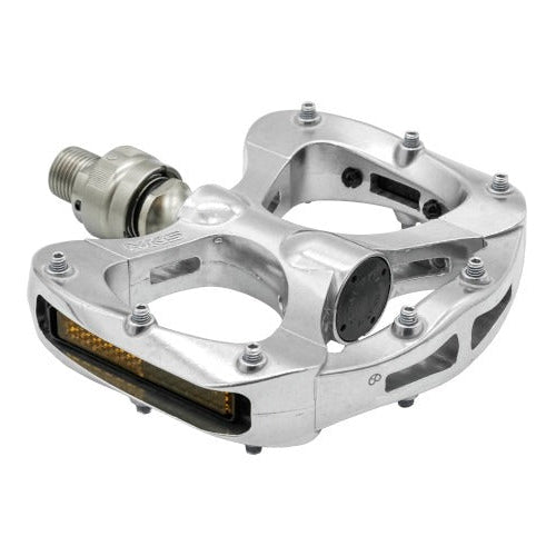 Silver bicycle pedal on a white background