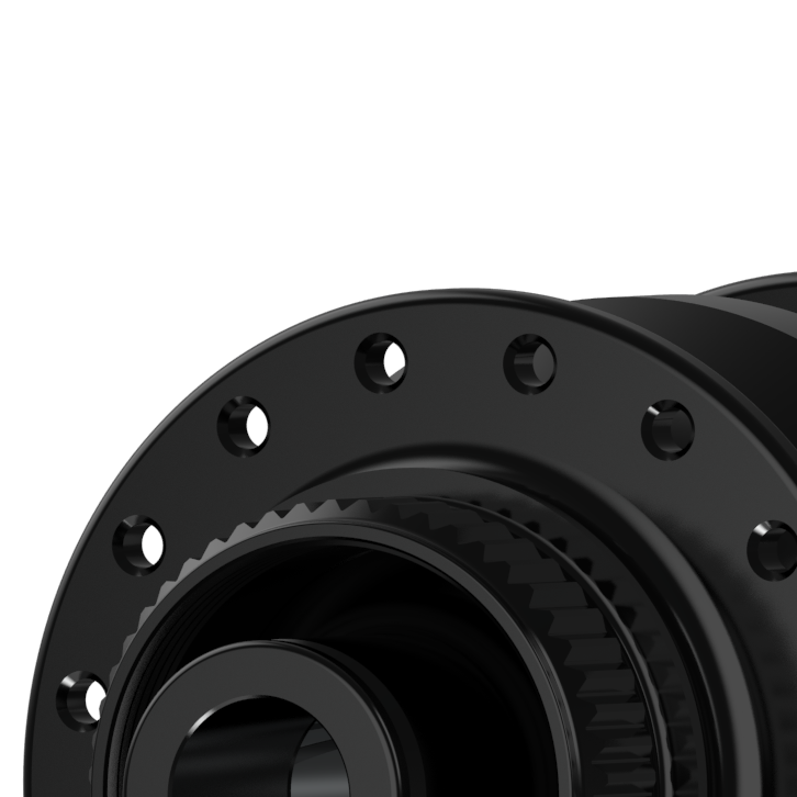 Close-up of a black mechanical component on a white background