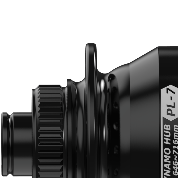 Close-up of a bicycle hub with 'NANO HUB PL-7' branding on a white background