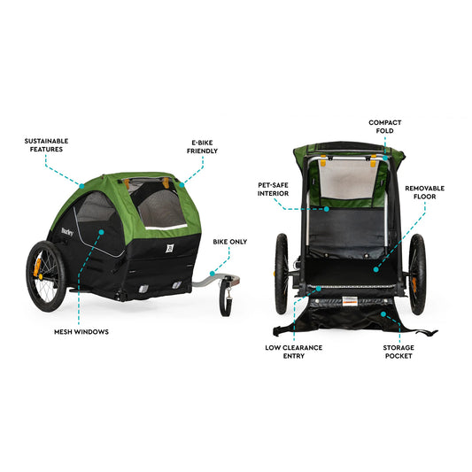 Burley Tail Wagon Pet / Cargo Trailer (green top)