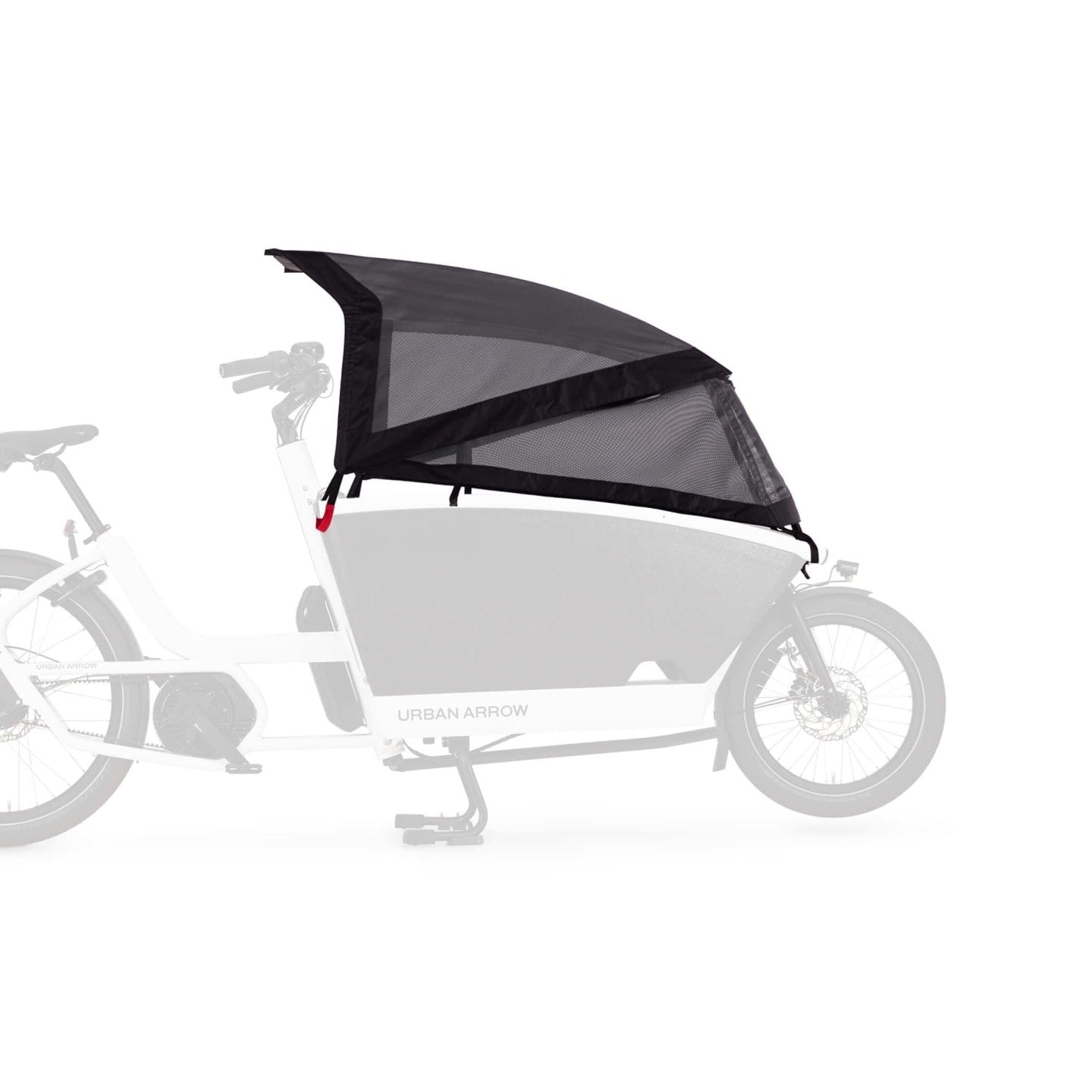 Bicycle with a child carrier and canopy on a white background