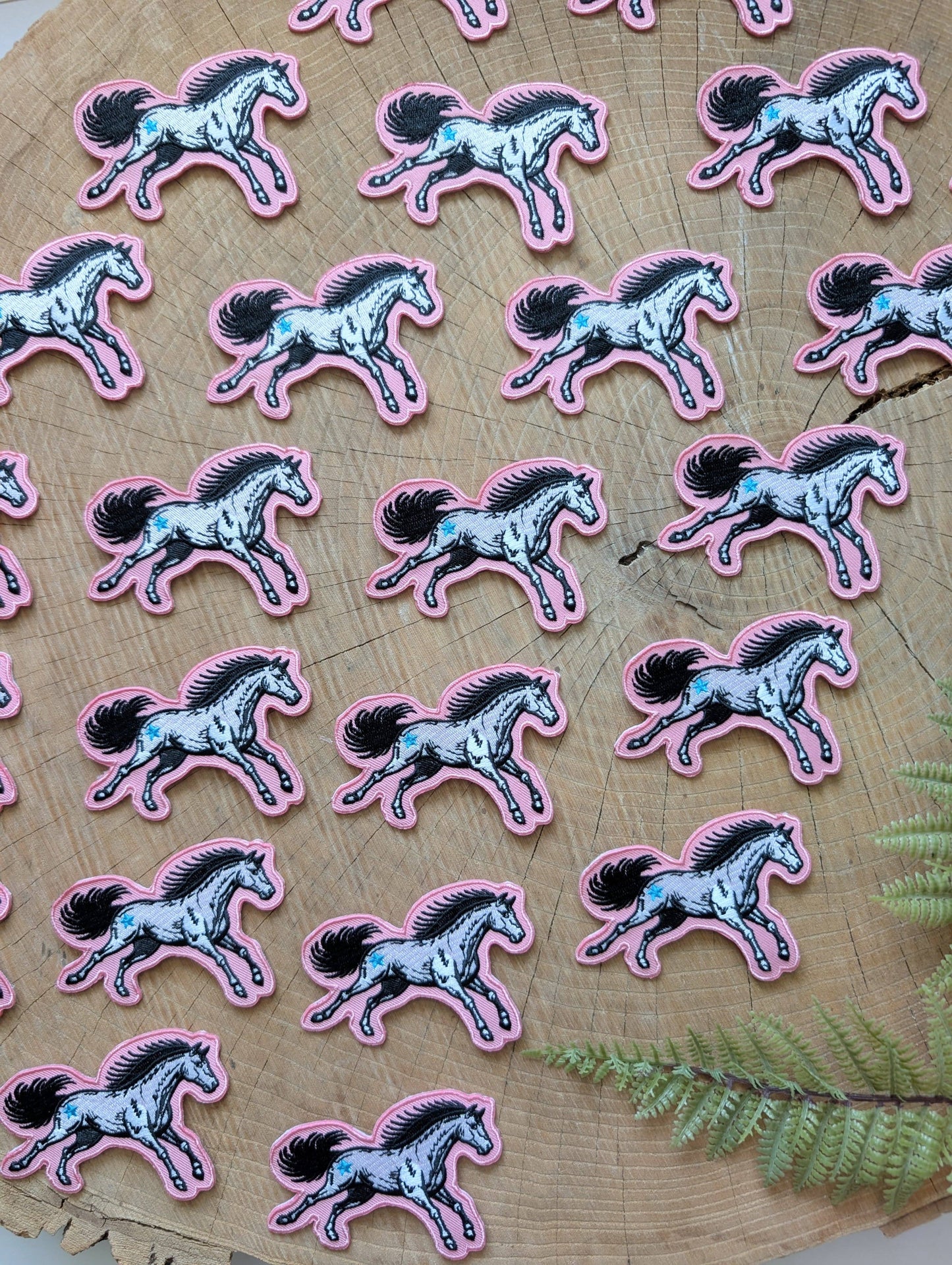 ilikesara | art + goods - Iron-on patch | pink star horse - embroidered Western pony applique