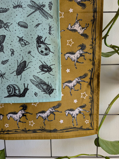 ilikesara | art + goods - Bandana | wild horses - dark goldenrod & pale pink cotton scarf