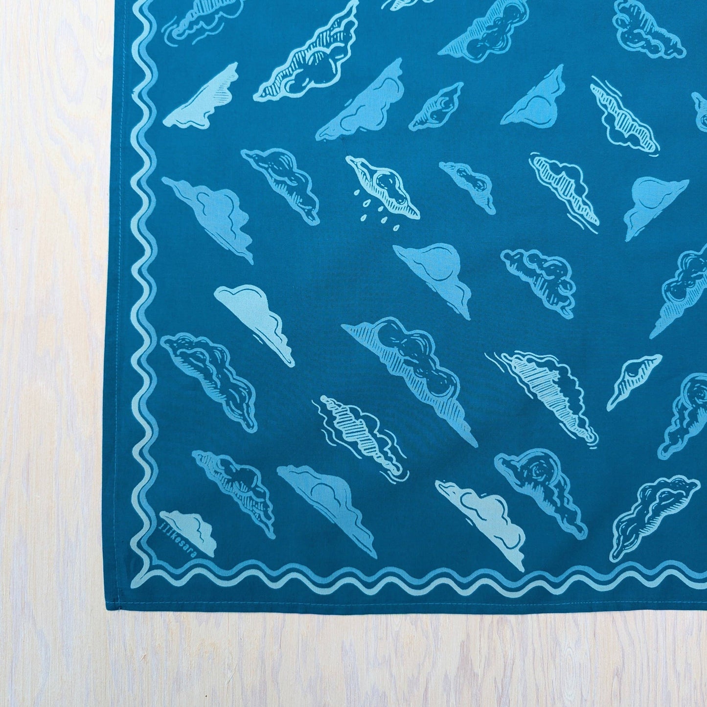 ilikesara | art + goods - Bandana | clouds - blockprint blue patterned scarf neckerchief
