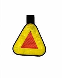 Aardvark reflective yield symbol patch, 7x7, yellow outer triangle with red inner triangle and hanging strap.