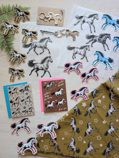 ilikesara | art + goods - Bandana | wild horses - dark goldenrod & pale pink cotton scarf