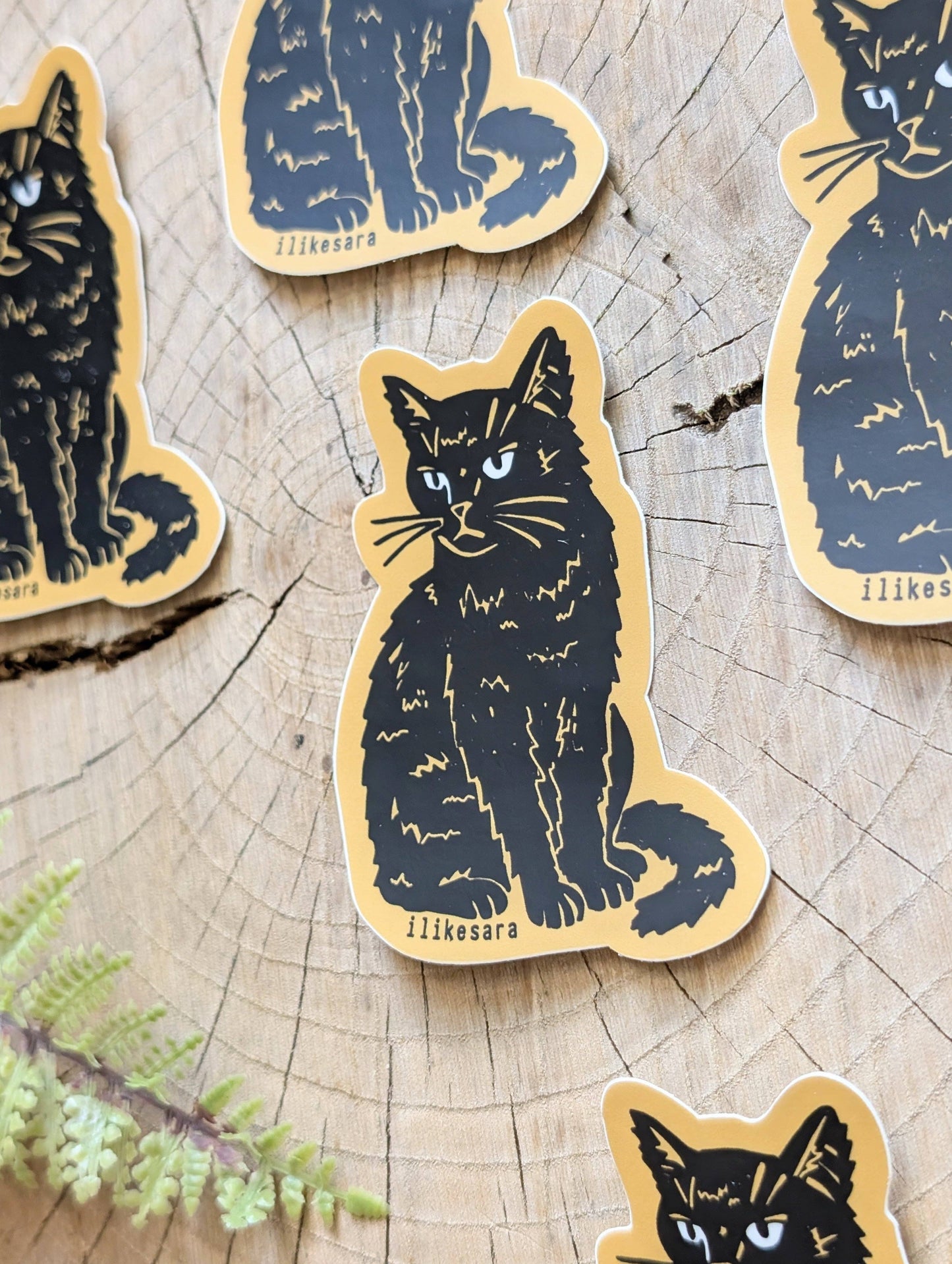 ilikesara | art + goods - Sticker | disappointed sitting black cat - waterproof uv-resistant vinyl kitty decal