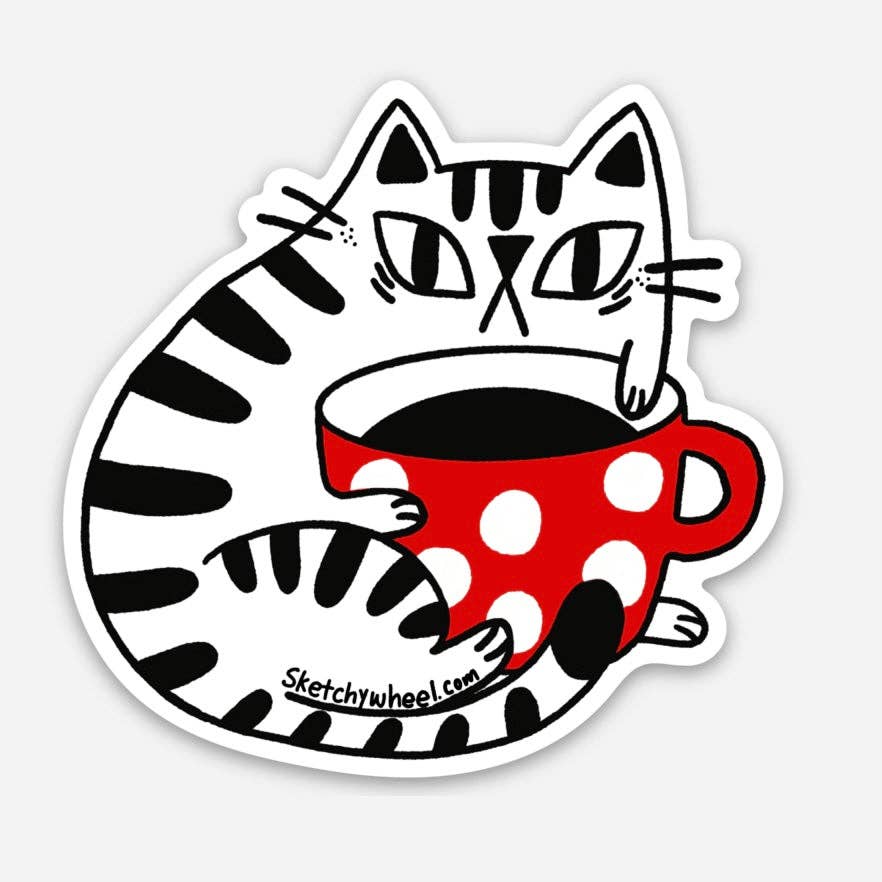 ShangDaili - Cat Sticker - Cat Holding a Coffee Mug