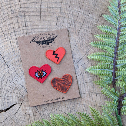 ilikesara | art + goods - Iron-on patch | heart 3-pack - red