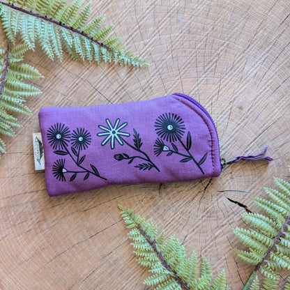 ilikesara | art + goods - Glasses case | bloom - purple flower cushioned zipper pouch