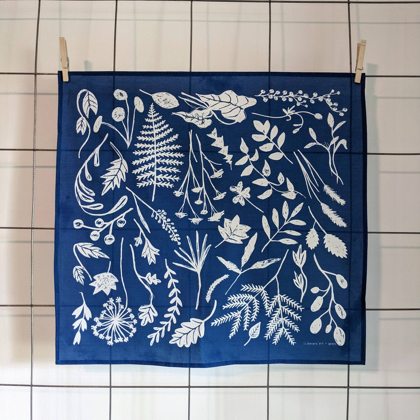 ilikesara | art + goods - Bandana | sunprint - indigo blue screenprinted plant scarf neckerchief
