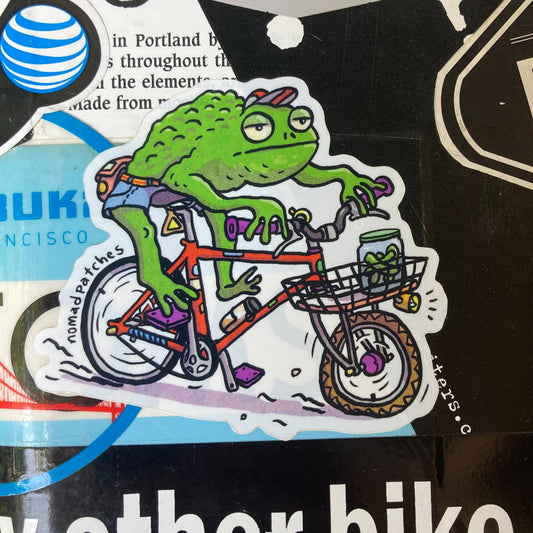 Nomad Patches - Frog on a Bike Sticker