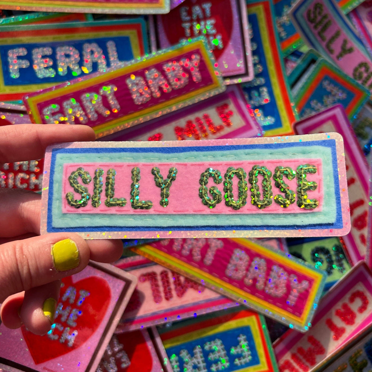 Silly Goose Sticker ~ Sequin Patch Inspired Waterproof Holographic Sticker