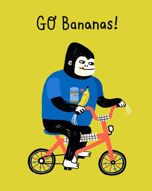 Tigersheep Friends - Framed Art Print - Ape on Bike, Go Bananas by Colin Walsh