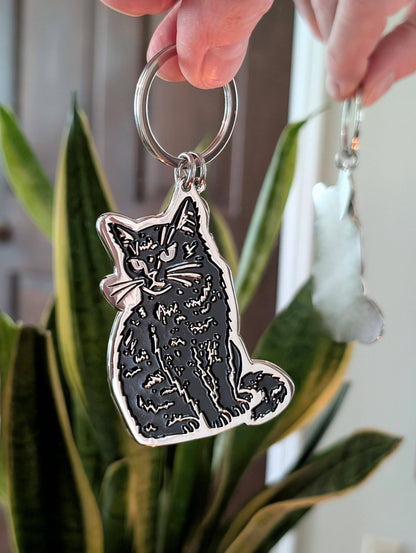 ilikesara | art + goods - Metal enamel keychain / bag charm | black cat