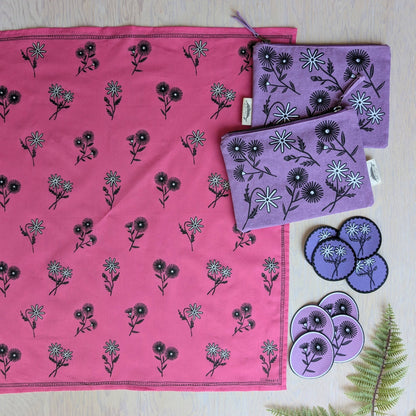 ilikesara | art + goods - Zippered pouch | bloom - purple floral pencil, supply, makeup bag with waterproof lining