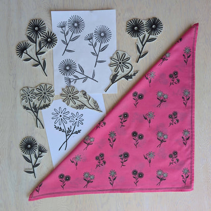 ilikesara | art + goods - Bandana | bloom - hot pink floral pattern flower blockprint scarf neckerchief