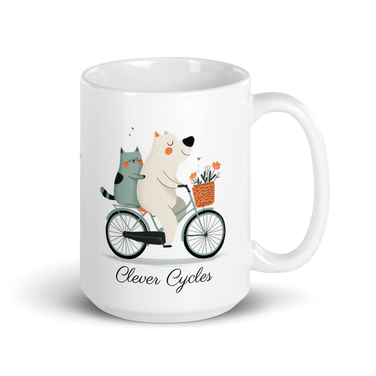 Clever Cycles Dog & Cat Bicycle Mug, 15 oz