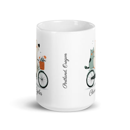 Clever Cycles Dog & Cat Bicycle Mug, 15 oz
