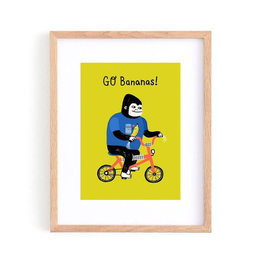 Tigersheep Friends - Framed Art Print - Ape on Bike, Go Bananas by Colin Walsh