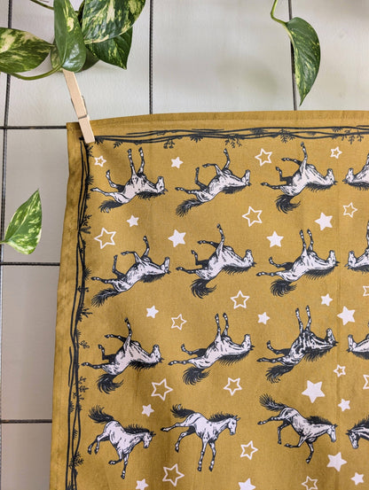 ilikesara | art + goods - Bandana | wild horses - dark goldenrod & pale pink cotton scarf