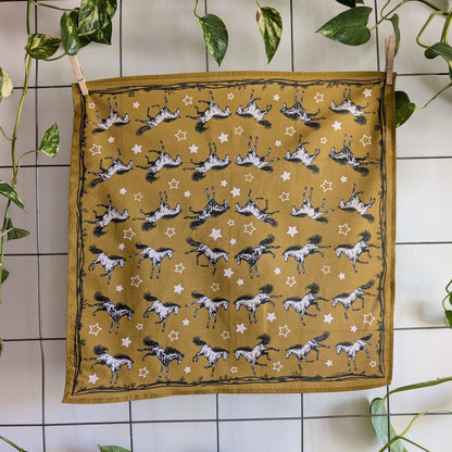 ilikesara | art + goods - Bandana | wild horses - dark goldenrod & pale pink cotton scarf
