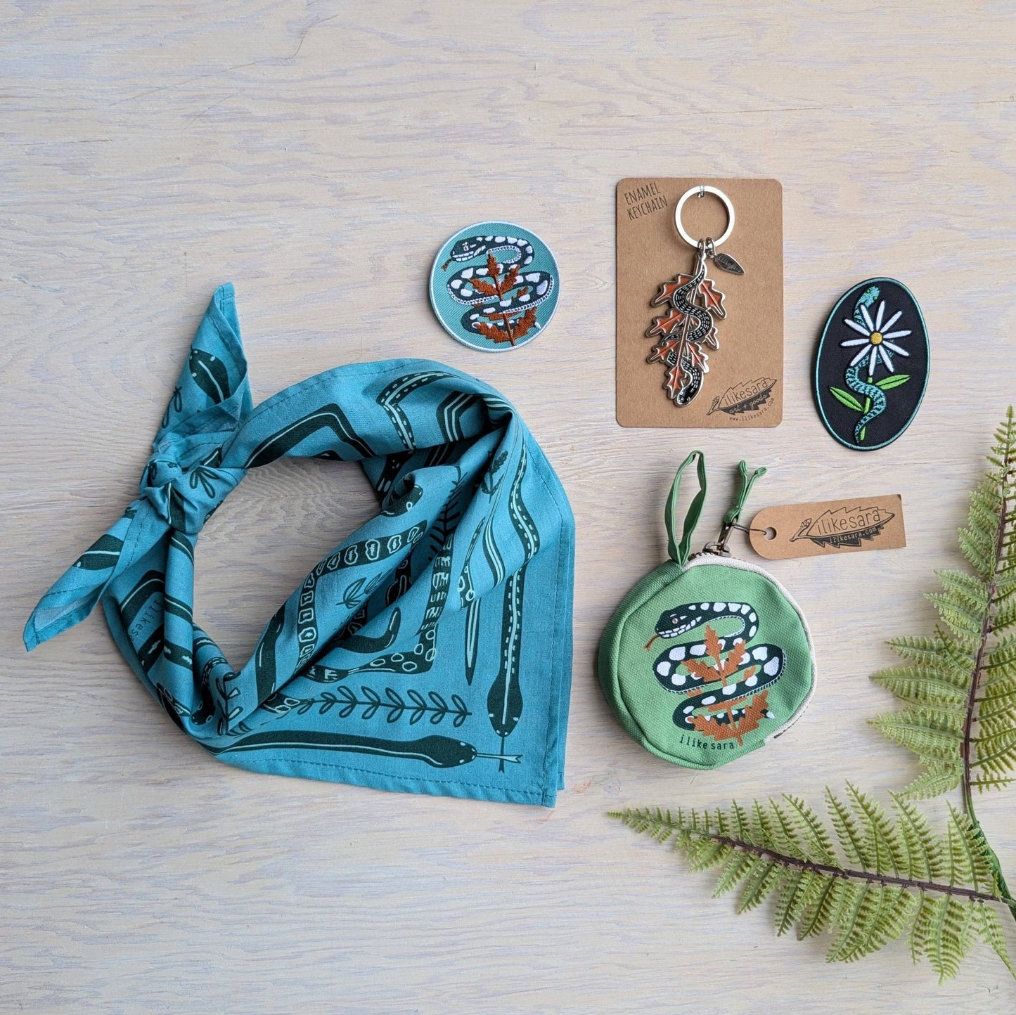 ilikesara | art + goods - Bandana | serpent path - teal turquoise snake botanical scarf