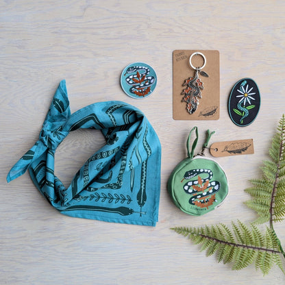 ilikesara | art + goods - Bandana | serpent path - teal turquoise snake botanical scarf