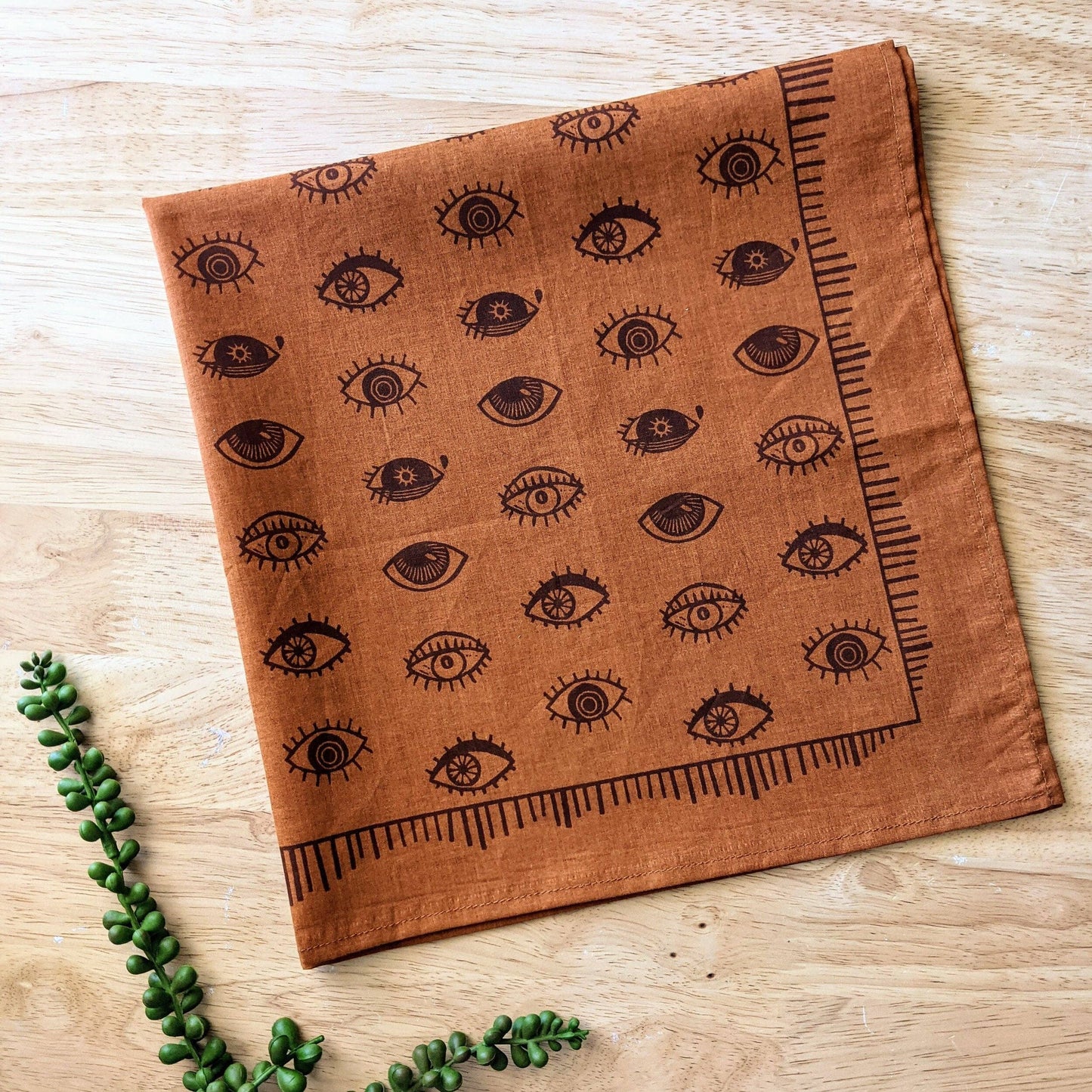 ilikesara | art + goods - Bandana | eyeball - orange & brown folky blockprint eye scarf neckerchief