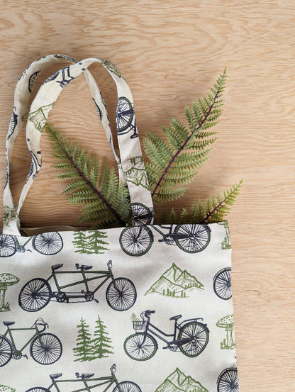 ilikesara | art + goods - Tote bag | bicycle adventure - patterned screenprinted nature tote