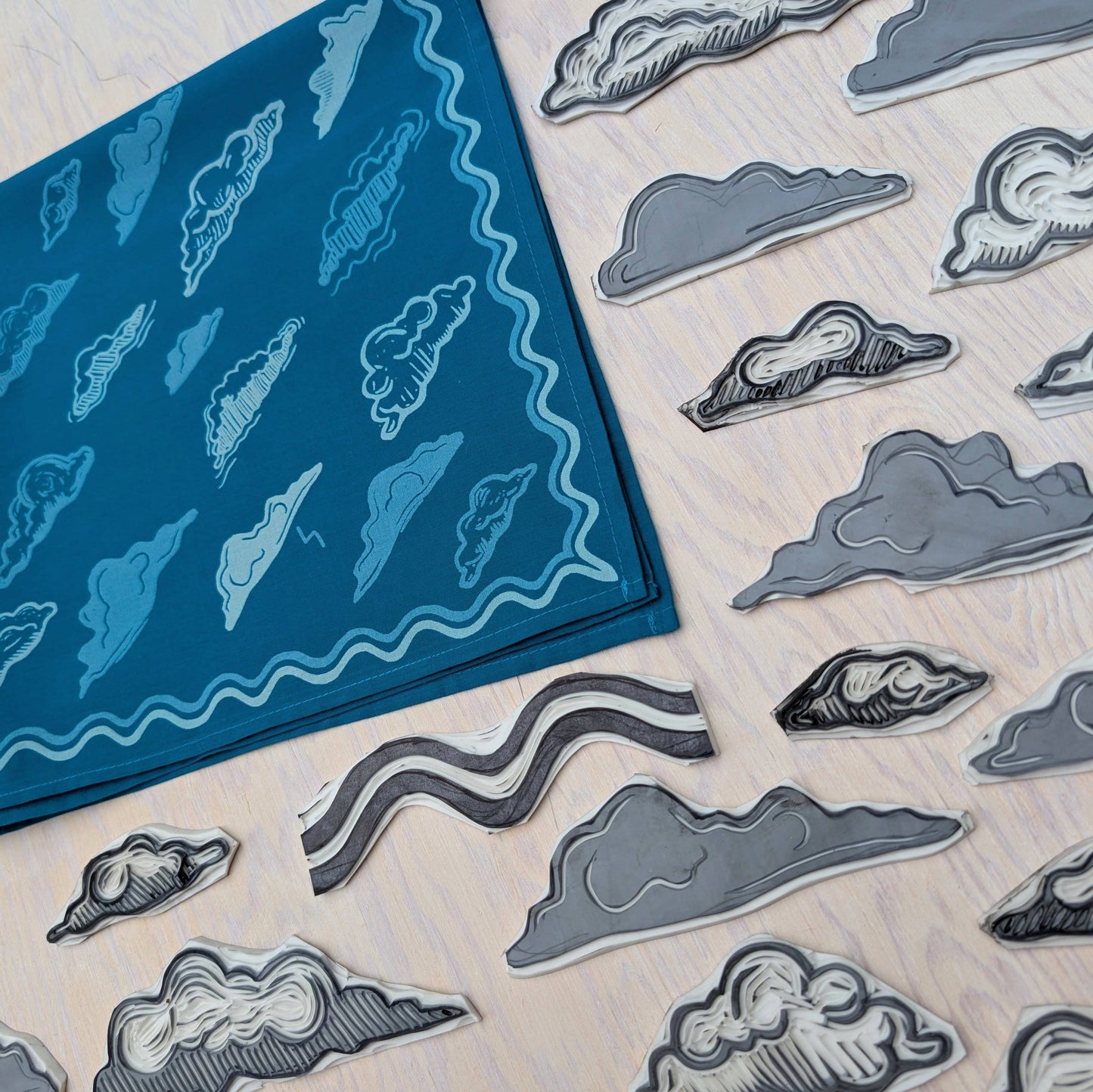 ilikesara | art + goods - Bandana | clouds - blockprint blue patterned scarf neckerchief