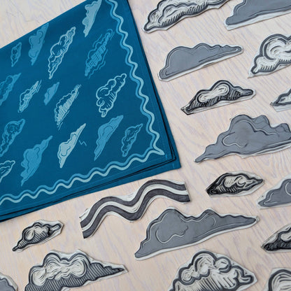 ilikesara | art + goods - Bandana | clouds - blockprint blue patterned scarf neckerchief